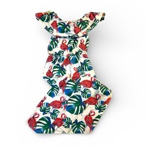 Tropical Flamingo Girls Pants Romper. Size 135 (7-8)